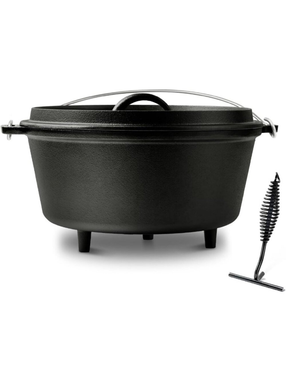 8QT Large Pre-Seasoned Cast Iron Dutch Oven Pot with Lid for Camping & Cooking